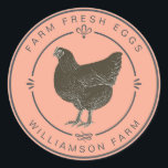 Farm Fresh Vintage Hen Eggs Carton Peach Classic Round Sticker<br><div class="desc">Rustic and simple egg carton labels with the text fresh farm eggs and your business name in off-black modern typography on a pastel peach background, a stylish vintage hen print and pretty decorative elements. Simply add your homestead name to the label. Exclusively designed for you by Happy Dolphin Studio. If...</div>