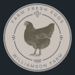 Farm Fresh Vintage Hen Eggs Carton Silver Grey Classic Round Sticker<br><div class="desc">Rustic and simple egg carton labels with the text fresh farm eggs and your business name in off-black modern typography on a silver grey background, a stylish vintage hen print and pretty decorative elements. Simply add your homestead name to the label. Exclusively designed for you by Happy Dolphin Studio. If...</div>