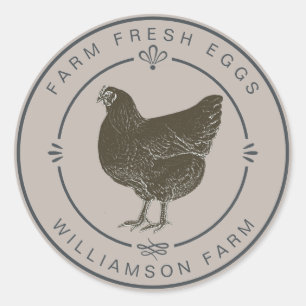 Farm Fresh Vintage Hen Eggs Carton Silver Grey Classic Round Sticker