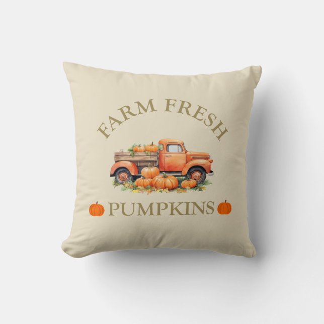 Farm fresh watercolor pumpkins fall autumn cushion (Front)