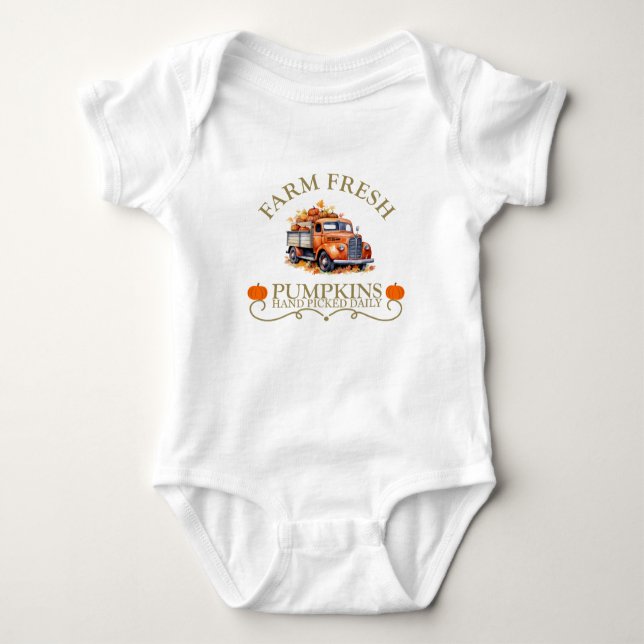 farm fresh watercolor pumpkins leaves fall autumn baby bodysuit (Front)