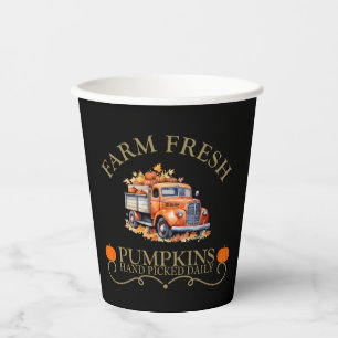 Farm fresh watercolor pumpkins leaves fall autumn paper cups