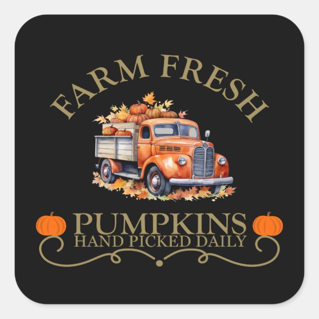 Farm fresh watercolor pumpkins leaves fall autumn square sticker (Front)