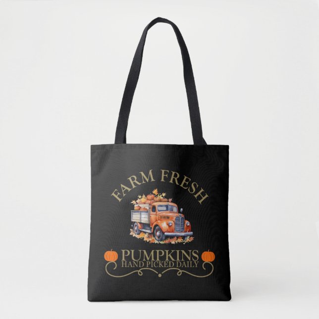 Farm fresh watercolor pumpkins leaves fall autumn tote bag (Front)