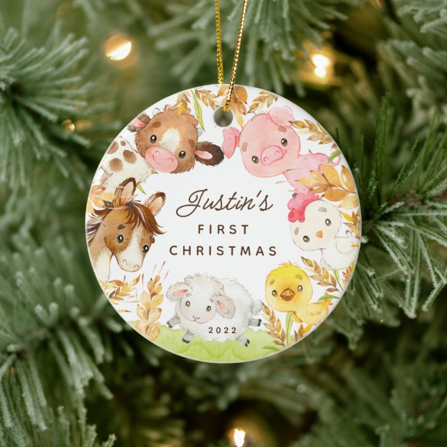 Farm Friends Baby's First Christmas Ceramic Tree Decoration (Tree)