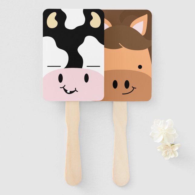 Farm Friends Cow & Pony Hand Fan Masks (Front and Back)