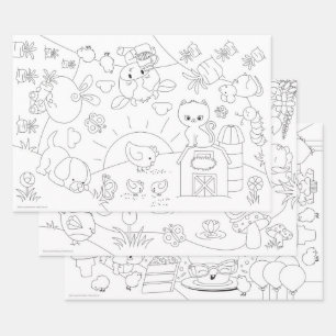 Farm Friends Group Colouring Posters or Wrapping Paper Sheet