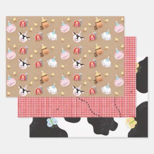 Farm Friends Set of 3 Birthday Party Wrapping Paper Sheet