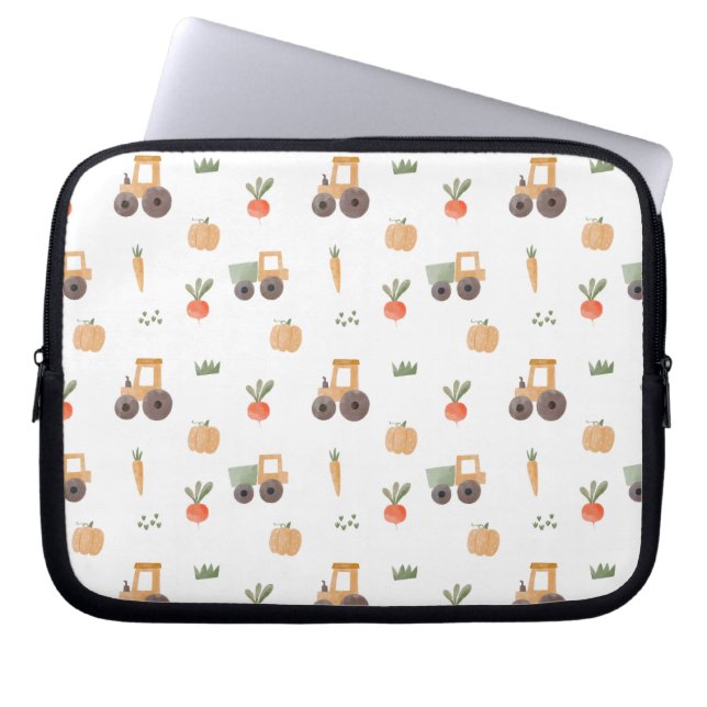 Farm Garden Watercolor Fun Pattern Laptop Sleeve (Front)