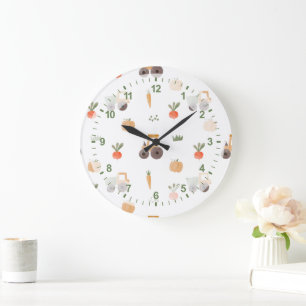 Farm Garden Watercolor Fun Pattern Large Clock