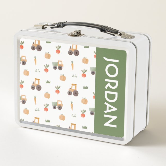 Farm Garden Watercolor Fun Pattern Metal Lunch Box (Front)