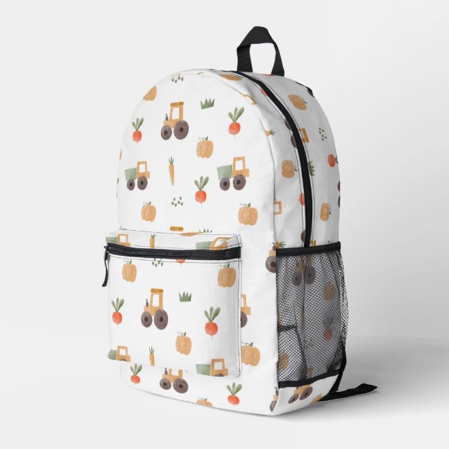 Farm Garden Watercolor Fun Pattern Printed Backpack (Back Corner Right)