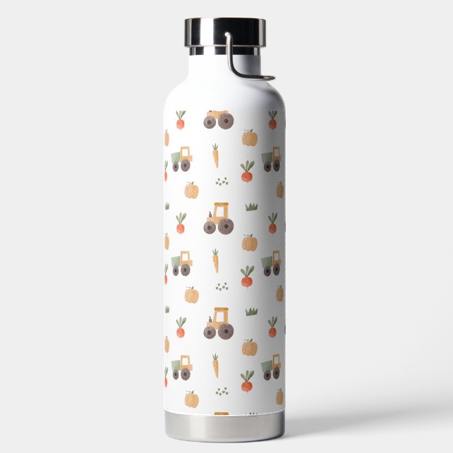 Farm Garden Watercolor Fun Pattern Water Bottle (Left)
