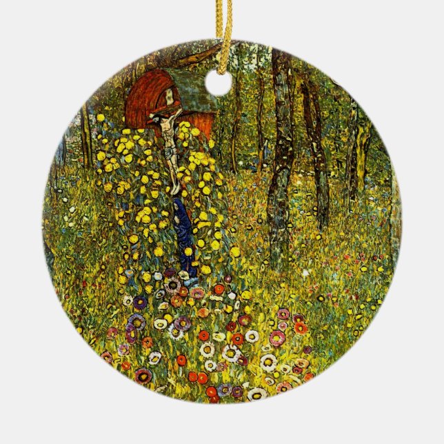 Farm Garden with Crucifix by Gustav Klimt Ceramic Tree Decoration (Front)