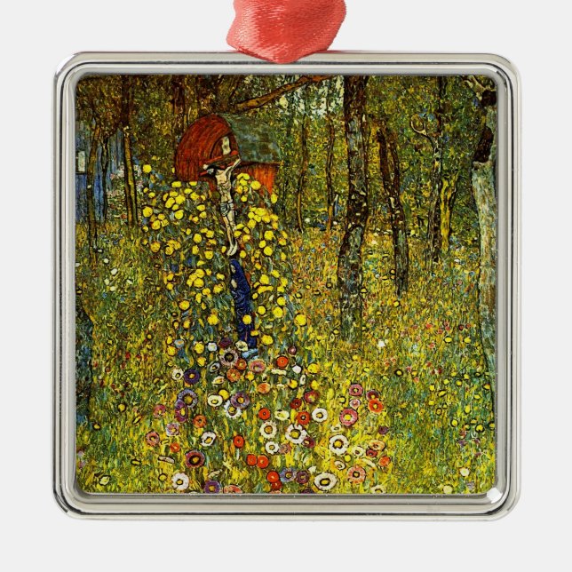 Farm Garden with Crucifix by Gustav Klimt Metal Tree Decoration (Front)