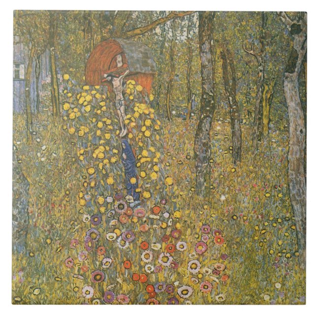 Farm Garden With Crucifix (by Gustav Klimt) Tile (Front)