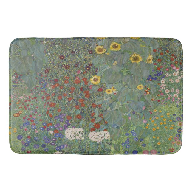 Farm Garden with Sunflowers by Gustav Klimt  Bath Mat (Front)
