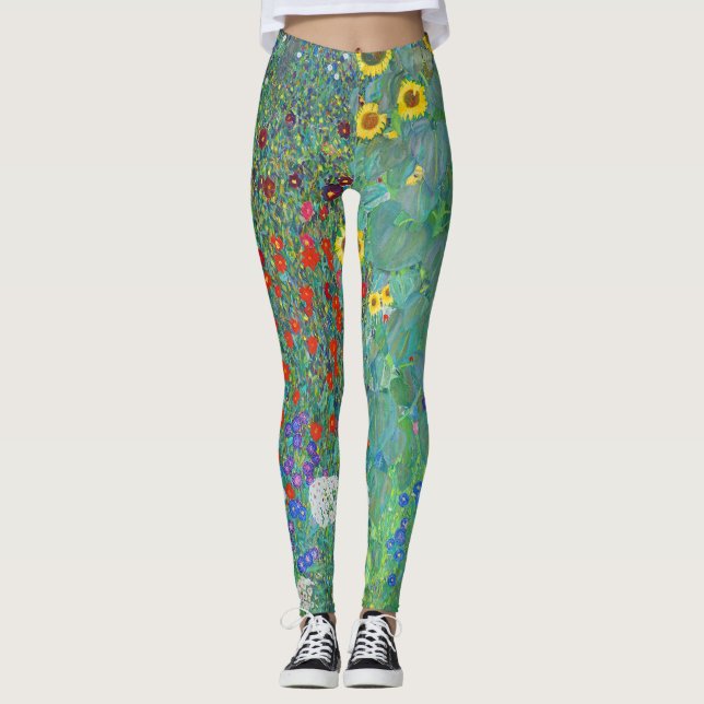 Farm Garden with Sunflowers by Gustav Klimt Leggings (Front)