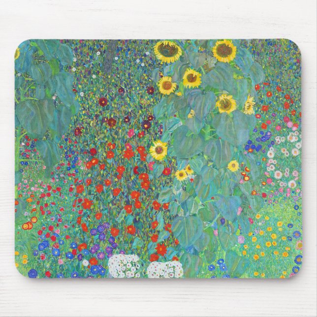 Farm Garden with Sunflowers by Gustav Klimt Mouse Pad (Front)