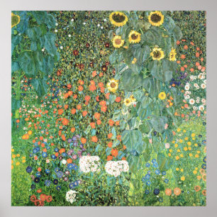 Farm garden with sunflowers by Gustav Klimt Poster