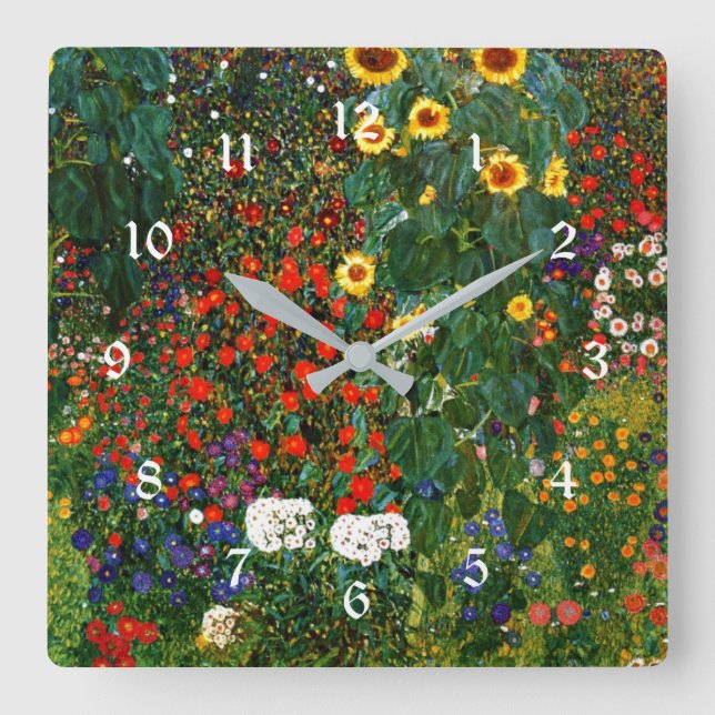Farm Garden with Sunflowers, colourful painting Square Wall Clock (Front)