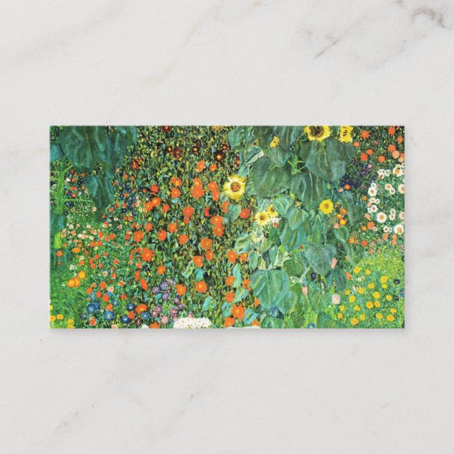 Farm Garden With Sunflowers Gustav Klimt Business Card (Front)