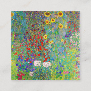 Farm Garden With Sunflowers Gustav Klimt Square Business Card