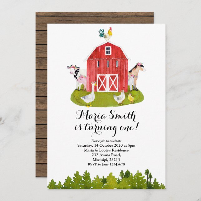 Farm GIrl Birthday Invitation (Front/Back)