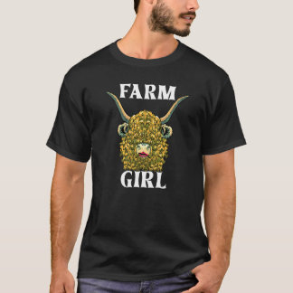 Farm Girl Farm Girl Peasant Highland Beef Calf Cow T-Shirt