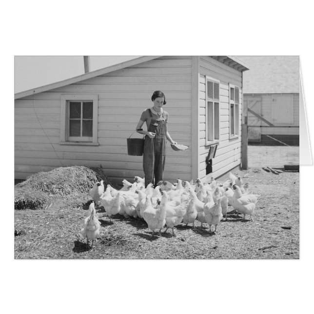 Farm Girl Feeding Chickens, 1936 (Front Horizontal)