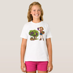 Farm girl picking grapes, vineyard harvest art T-Shirt