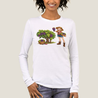 Farm girl picking grapes, vineyard harvest art Tri-Blend shirt