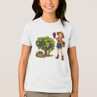 Farm girl picking grapes, vineyard harvest art Tri-Blend shirt