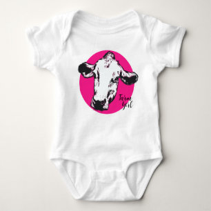 Farm Girl Pink Cow Baby Bodysuit