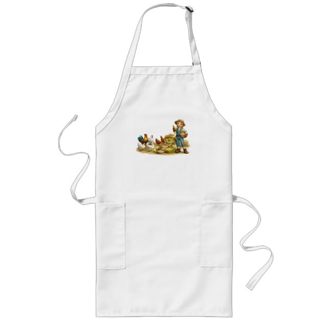 Farm girl with eggs, cute rustic country art long apron (Front)