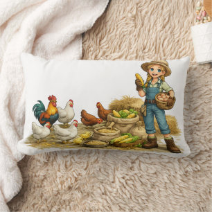 Farm girl with eggs, cute rustic country art lumbar cushion