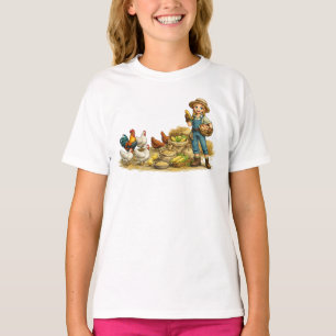 Farm girl with eggs, cute rustic country art T-Shirt