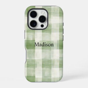 Farm Green Cream Plaid iPhone 16 Pro Case
