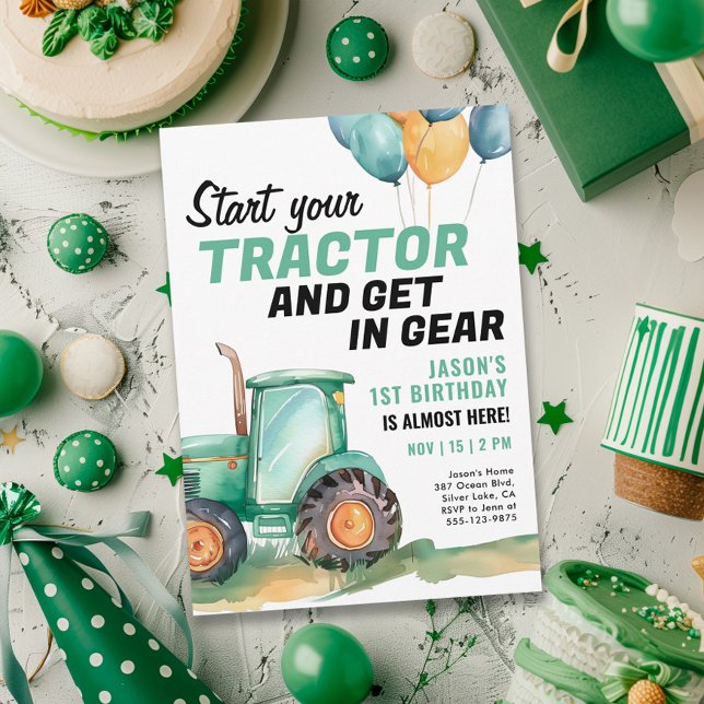 Farm Green Tractor Birthday Invitation (Creator Uploaded)