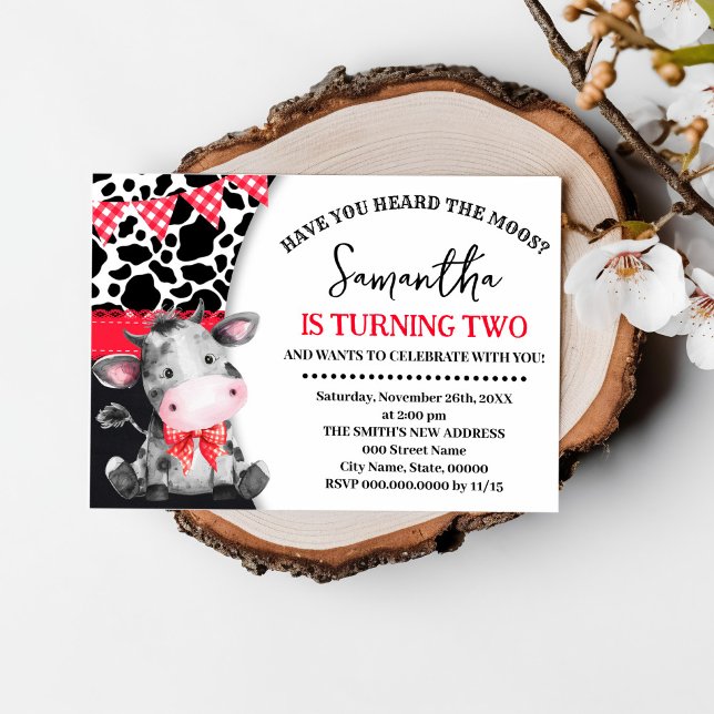 Farm Have You Heard the Moos 2nd Cow Red Birthday Invitation (Creator Uploaded)