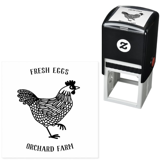 Farm Hen Egg Self-inking Stamp (Fresh Eggs custom text chicken hen self inking stamp ideal for farmers and poultry farms)