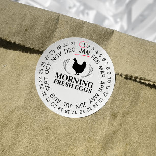 Farm Hen Encircled Date Egg Carton Bussines Name Classic Round Sticker