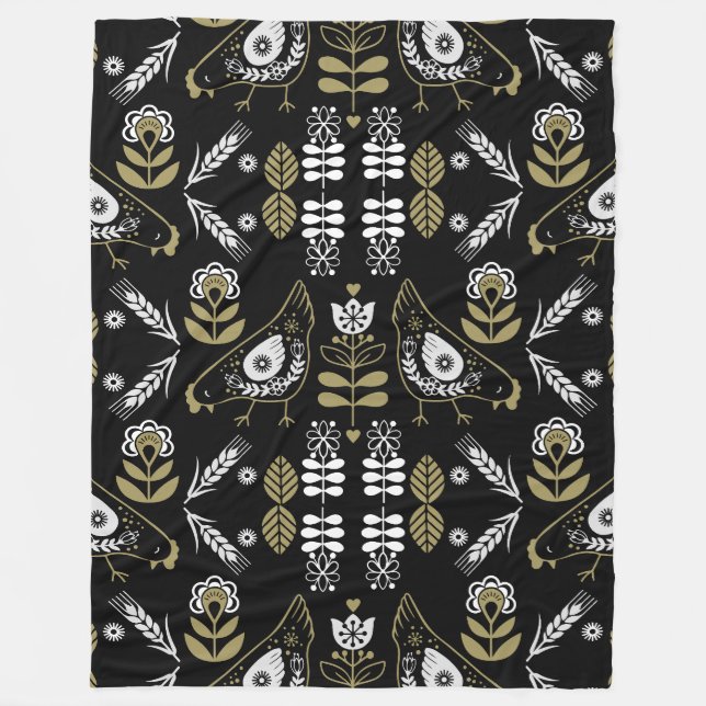 Farm Hen Folk Art Print Fleece Blanket (Front)