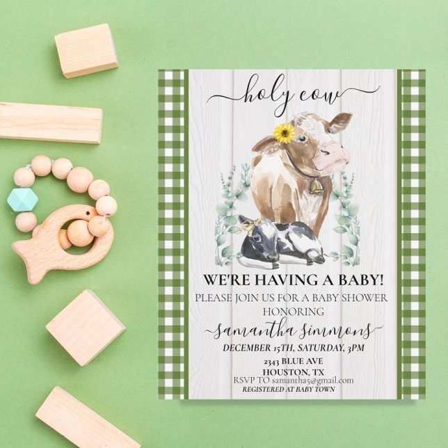 Farm Holy Cow Calf Baby Shower Gingham Green  (Creator Uploaded)
