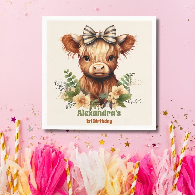 Farm Holy Cow Highland 1st Birthday Napkin (Creator Uploaded)