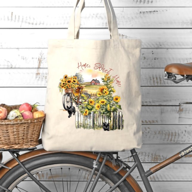 Farm Home Bicycle Sunflowers Cats Tote Bag (Creator Uploaded)