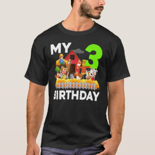 Farm Horse Cow Pig Chicken  Farmer 3rd Birthday T-Shirt