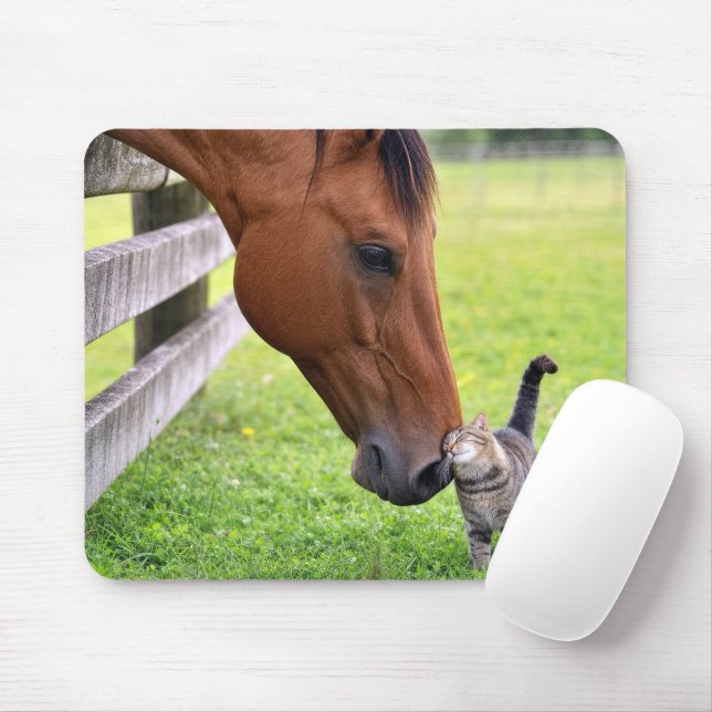 Farm Horse with Tabby Cat Mouse Pad (With Mouse)