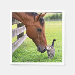 Farm Horse with Tabby Cat Napkin