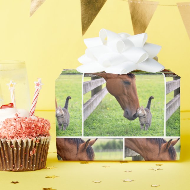 Farm Horse with Tabby Cat Wrapping Paper (Birthday Party)